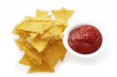 Tortilla chips with ketchup