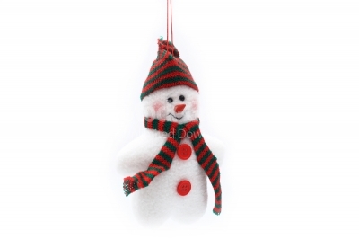 Toy snowman in a hat and with scarf isolated on white background