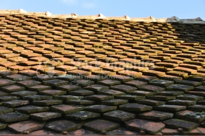 Traditional old roof tiles on Medieval houses