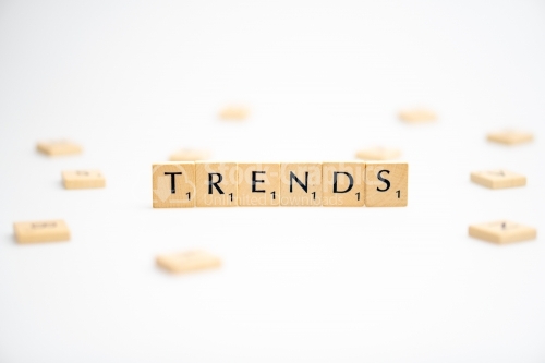 TRENDS word written on white background. TRENDS text on white