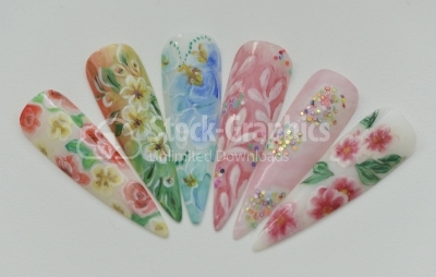 View of many decorated fake nails