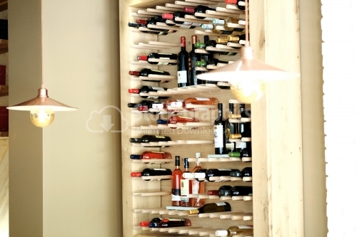 Wine bottle cabinet. Restaurant. Wine cellar.