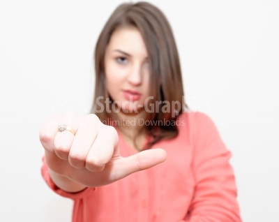 Woman with thumbs up gesture