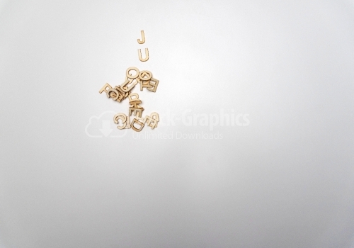 Wood letters on white background
