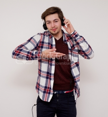 Young man with headphones listening music