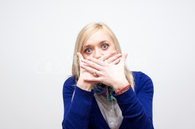 Young woman covering his mouth