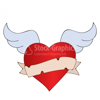 Badge hearts with Wings - Illustration