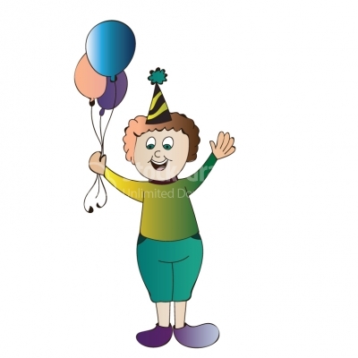 Birthday boy holding a bunch of balloon.