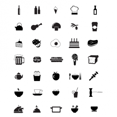 Black Kitchen Appliances and food Icons - Illustration