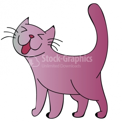 Cartoon pink cat sticking out tongue