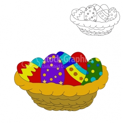 Easter Eggs in a Basket - Illustration