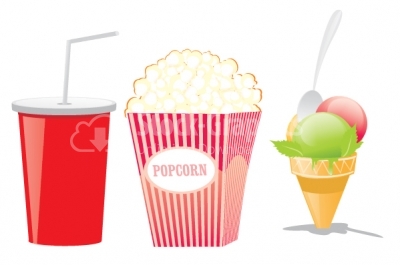 Juice, popcorn, and icecream