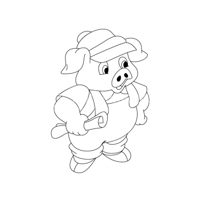 Pig holding a project black and white