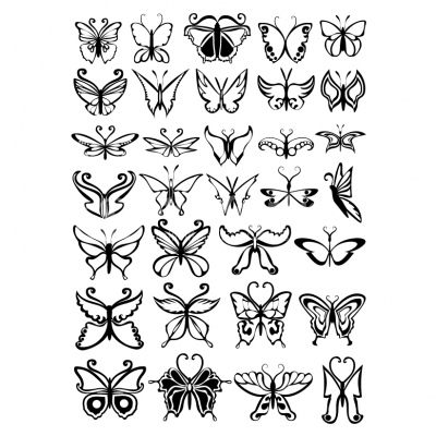 Set of black and white butterflies - Illustration